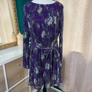 Dress the Population Purple Long Sleeve Metallic Floral Dress Size XL